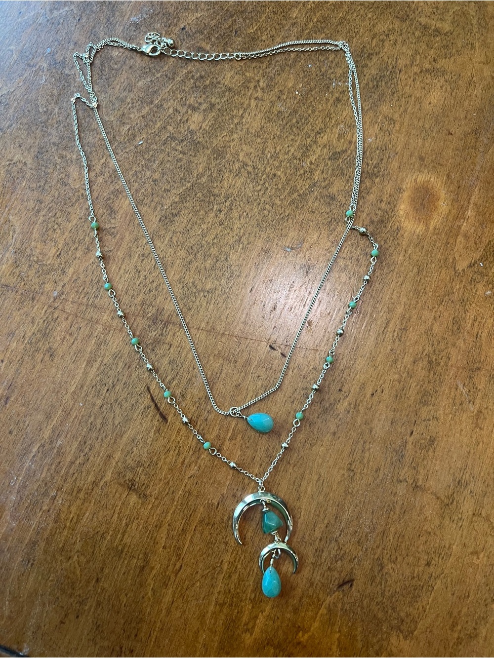 Celestial Gold Crescent Moon Jade Layered Necklace